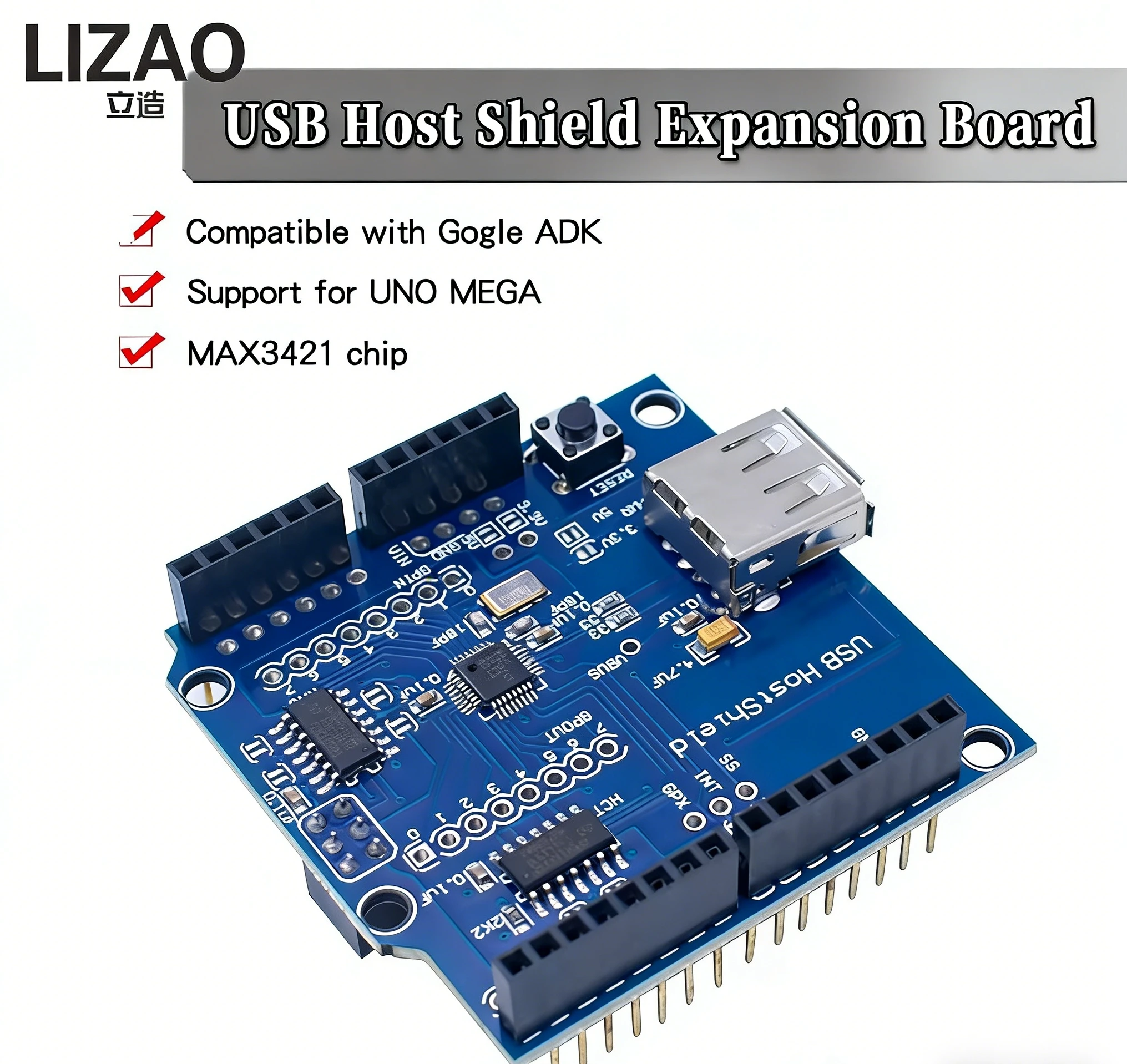 LIZAO USB Host Shield 2.0 for Arduino UNO MEGA ADK DIY MAX3421 Electronic Module Board Compatible with Android ADK