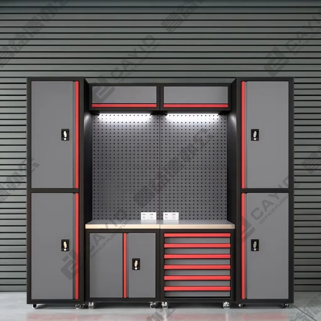 CYD Heavy Duty Garage Storage Combination Tool Cabinets Stainless Steel TopWorkshop Metal WorkBench Tool Bench Workstation