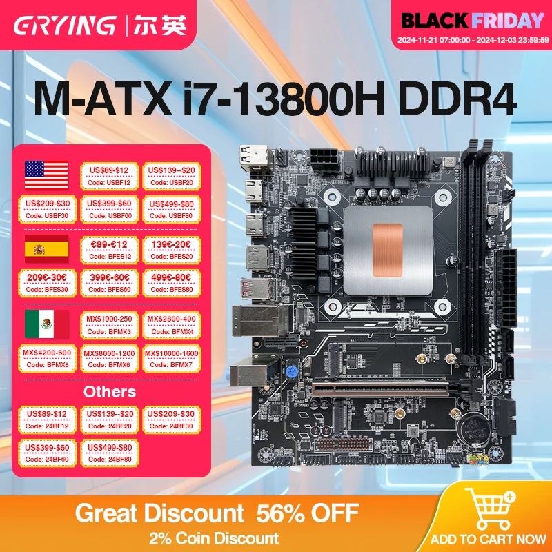 ERYING Desktops Motherboard with Onboard Core CPU Interpose Kit i7 13800H 14C20T DDR4 Gaming PC Computer Assembly Set placa mae