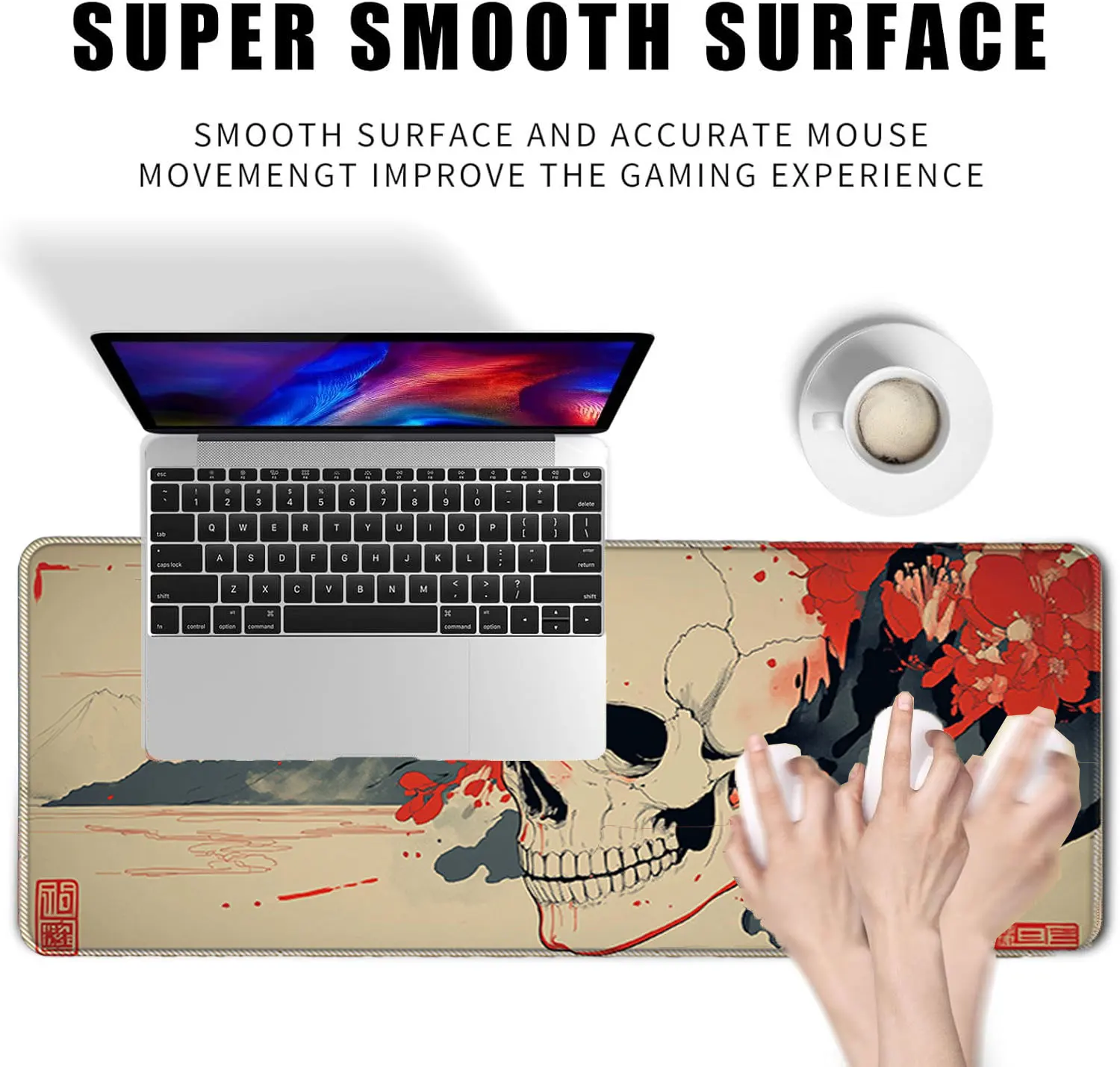 Skull Mouse Pad Japanese Ukiyo-e Mouse Pad Anime Big Mouse Pads for Desk Gaming Non-Slip Large Mouse Pad for Desk Pad Table Mat