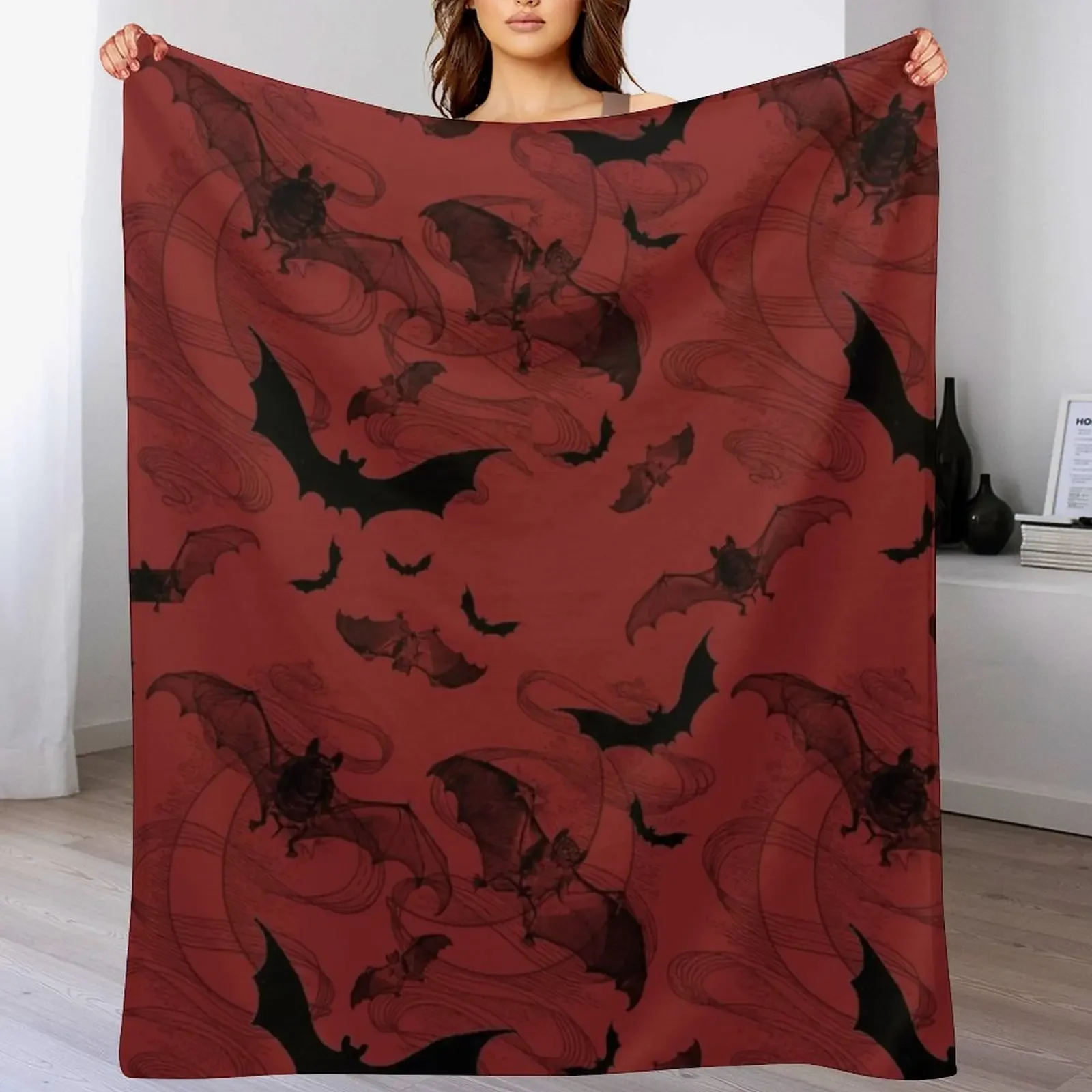 

Gothic Halloween Bat Pattern Red Background Throw Blanket Loose Polar for babies Hair Blankets