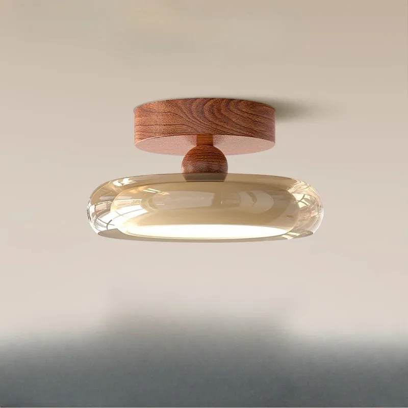 Postmodern Glass Ceiling Lamp Retro Walnut Color Eye Protection Hallway Kitchen Restaurant Entrance Balcony LED Lighting Fixture