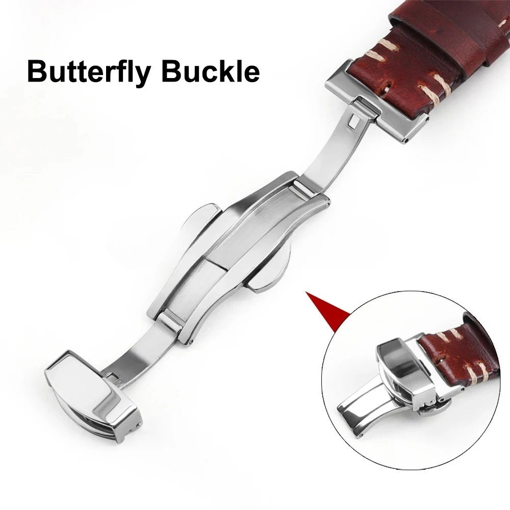 خياطة جلد البقر حزام لأوميغا 20 مللي متر 22 مللي متر 24 مللي متر الأصفر سوار المعصم ل Seiko BlackVintage الجلود حزام الساعات فراشة مشبك