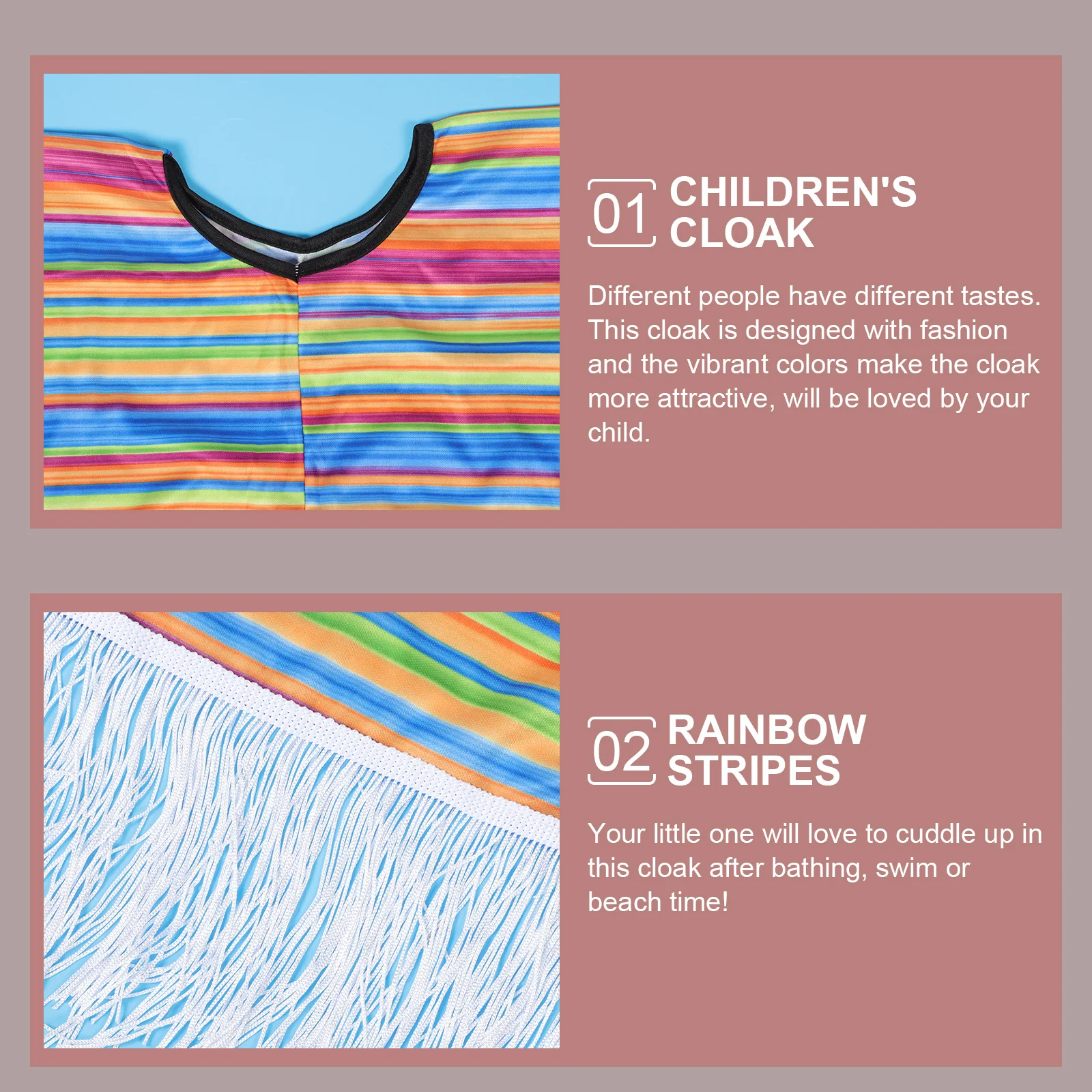 Capa a rayas de arcoíris para niños, albornoz creativo de dibujos animados, capa de primavera caliente, verano y otoño, lavable a máquina, cómoda para playa
