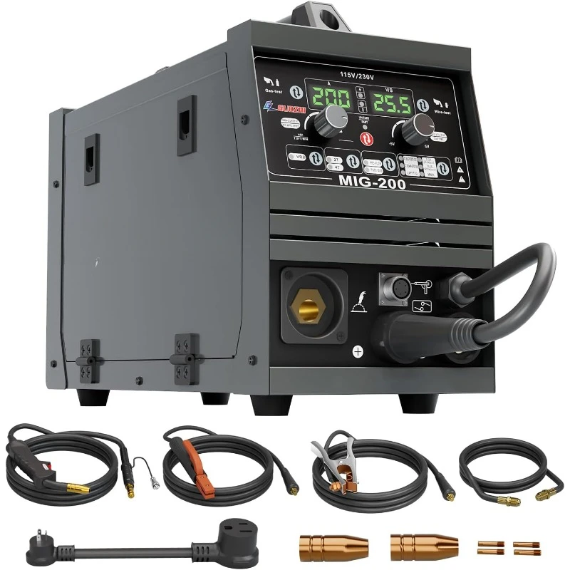 200Amp MIG Welder,110/220V Dual Voltage, Gas Gasless MIG Welding Machine, Solid Wire Flux MIG/Lift TIG/Stick