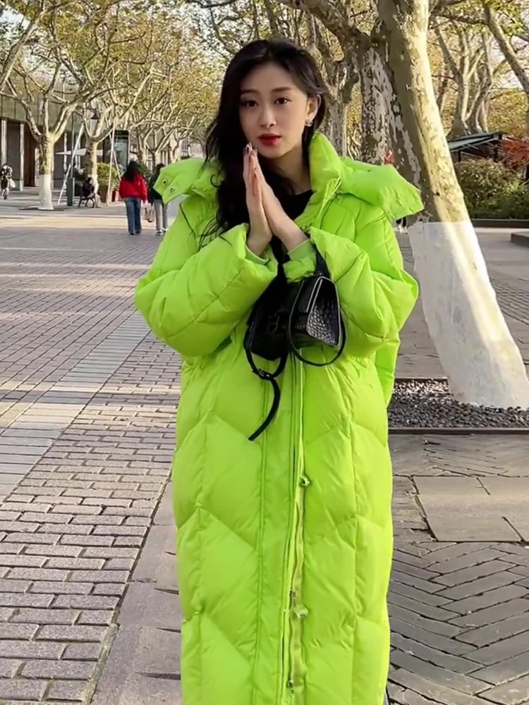 オーバーニーレングス ダウンジャケット レディース ファッション スリップジッパー ホワイト ダウンコート カジュアル ルーズフィット メモリーファブリック