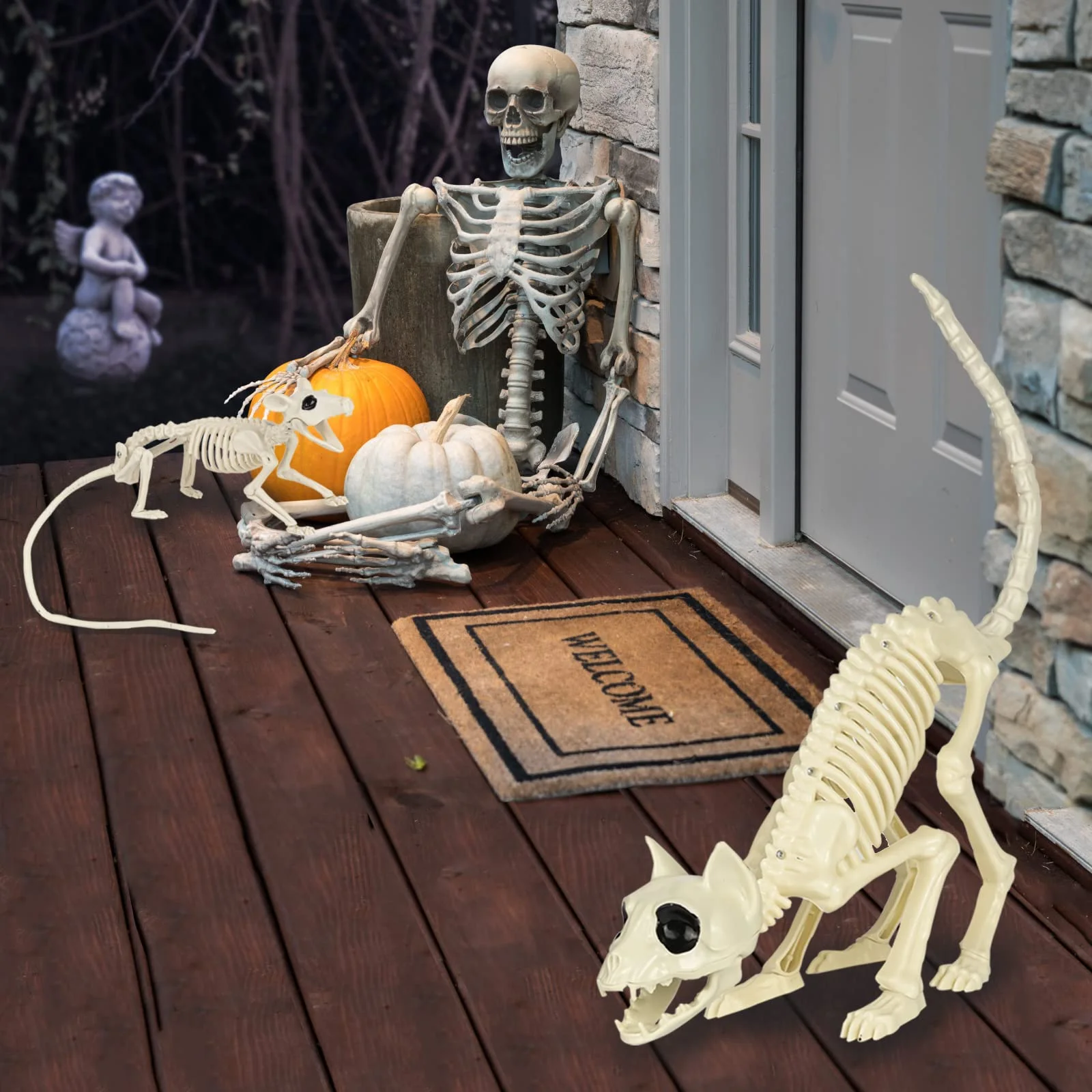Halloween-Tierskelett-Modell: Katze und Maus, Gruselige Halloween-Dekoration, Requisiten für Geisterhäuser – Detail 4