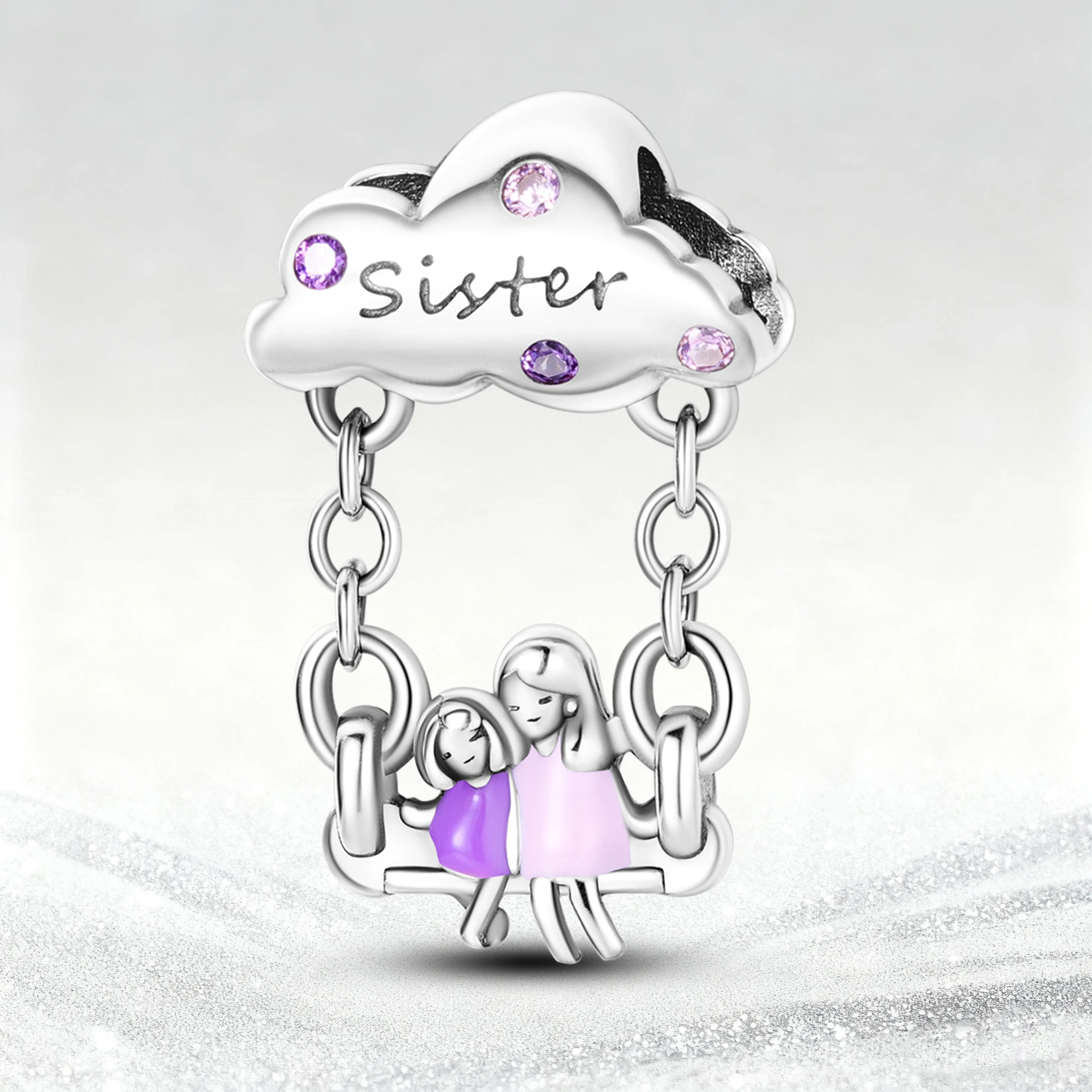 

925 Silver Charm Sister Swing Bead Fit Bracelet Making Original Woman Jewelry