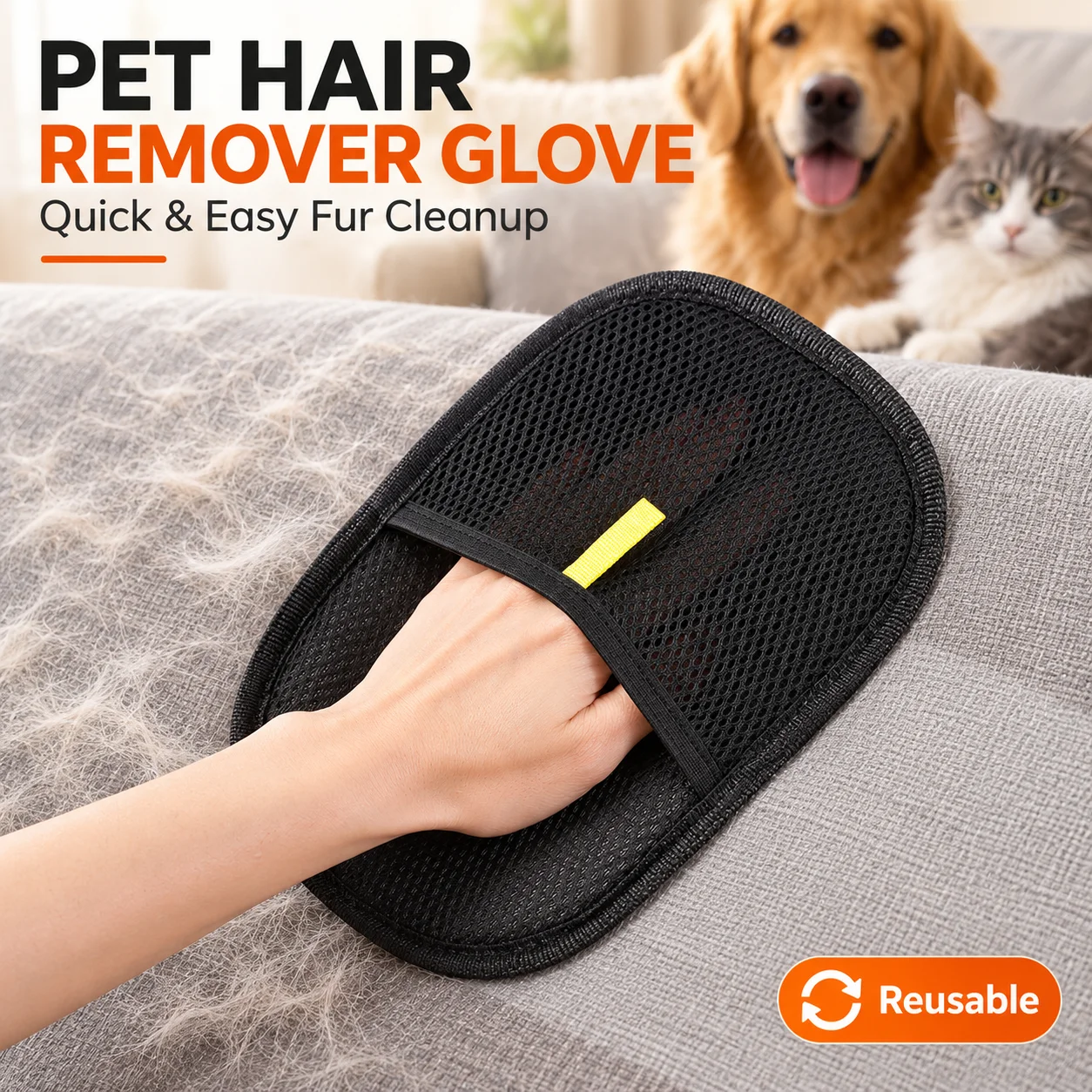 1PC Pet Hair Remover Glove Reusable Dog Cat Fur Lint Cleaner for Sofa Carpet Clothes Bed Car Seat Furniture Cleaning Tool