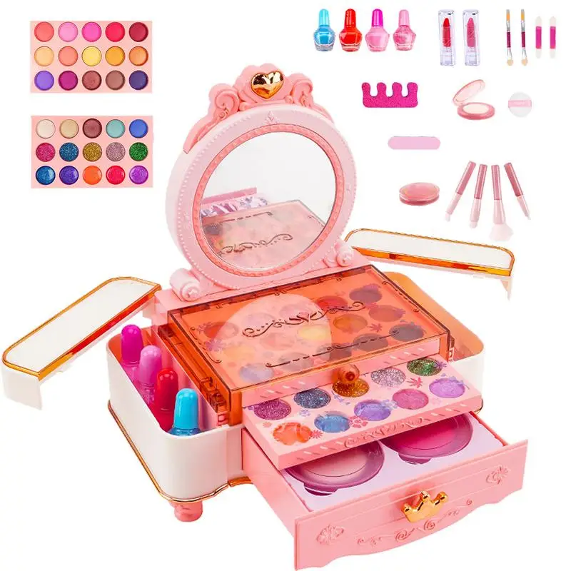 Girls Makeup Set For Kids Real Washable Makeup Kit Real Pretend Play Cosmetic Set Princess Make Up Toys For 3-12-Year-Olds Girls