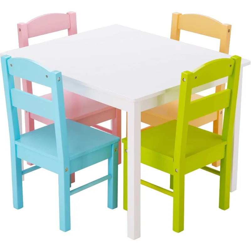 

Costzon Kids Table and Chair Set, 5 Piece Wood Activity Table & Chairs for Children Arts, Crafts, Homework, Snack Time,Preschool