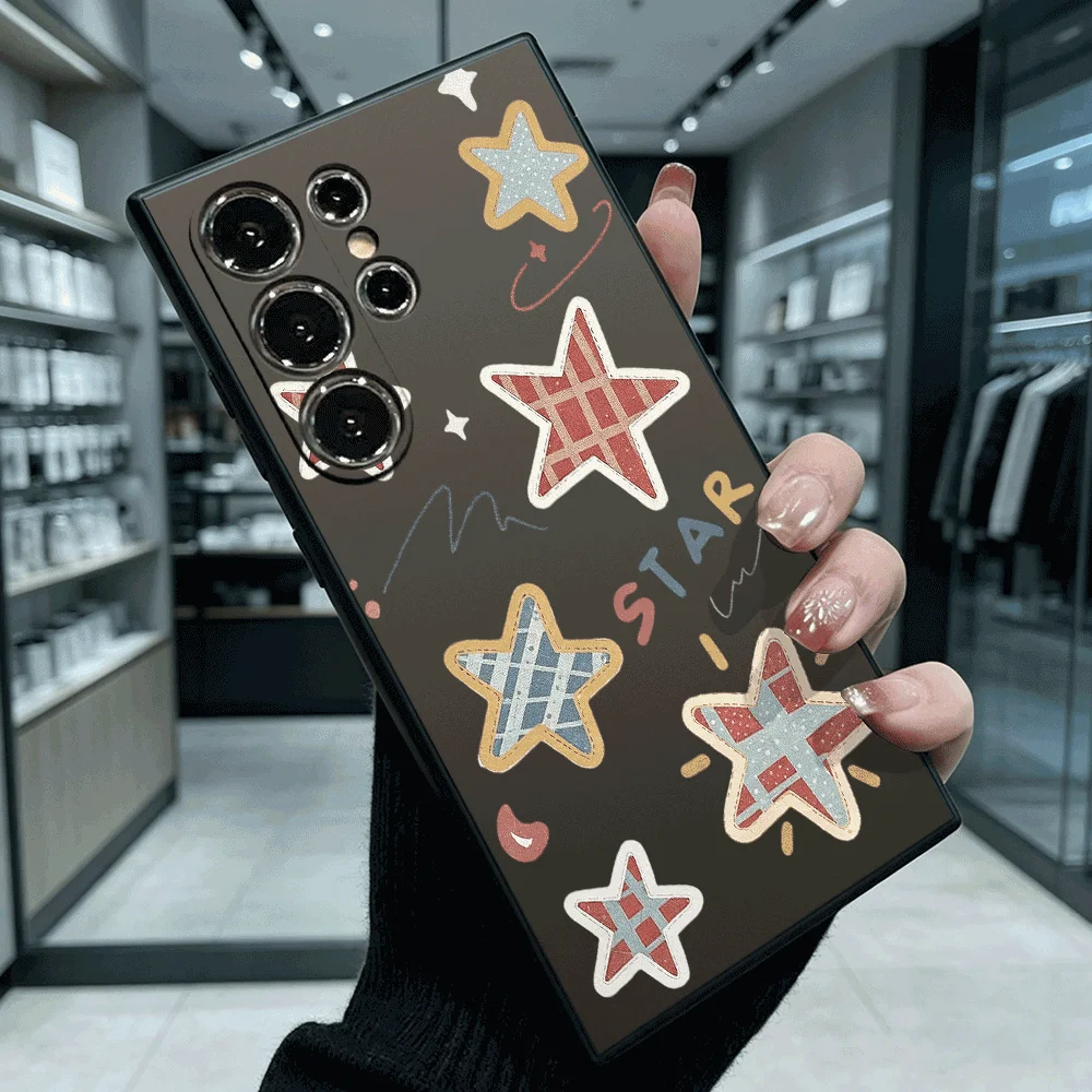 Fabric Star Stickers Phone Case For Samsung S26 S25 S24 S23 S22 Ultra FE A17 A27 A57 Shockproof Back Cover