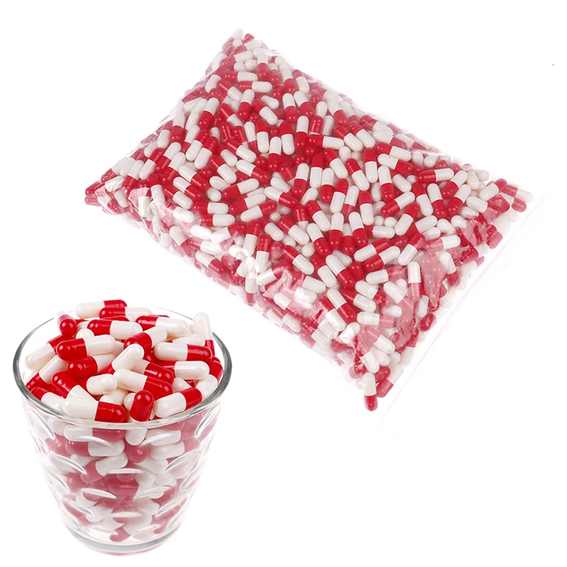 1000pcs/bag 0# Capsule Red And White Empty Hard Gelatin Medicine Box Refillable Vitamin Pill Case Medical Pharmacy Material