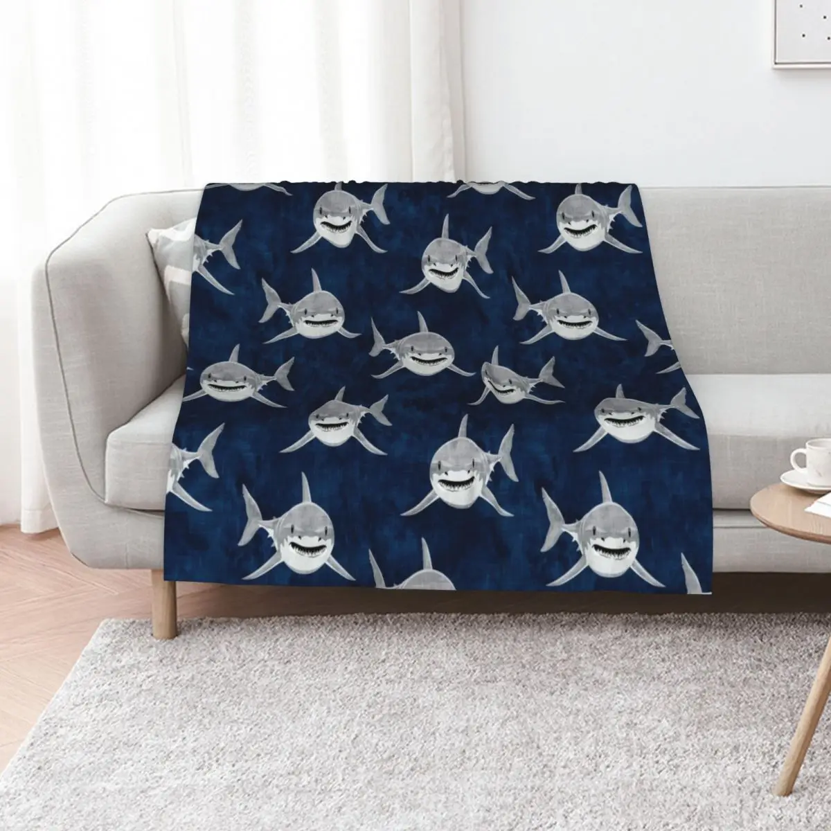 Sharks! - dark blue Throw Blanket Large Multi-Purpose wednesday Furrys Beach Furry Blankets