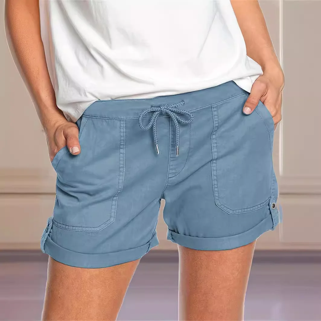 صيف 2024 المرأة لون نقي مستقيم الساق سراويل تقليدية مربوط orts مريحة l الخصر محبوك ألياف البوليستر #4