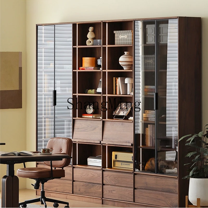 

SM household combination bookcase solid wood full wall bookshelf log simple cherry wood display cabinet
