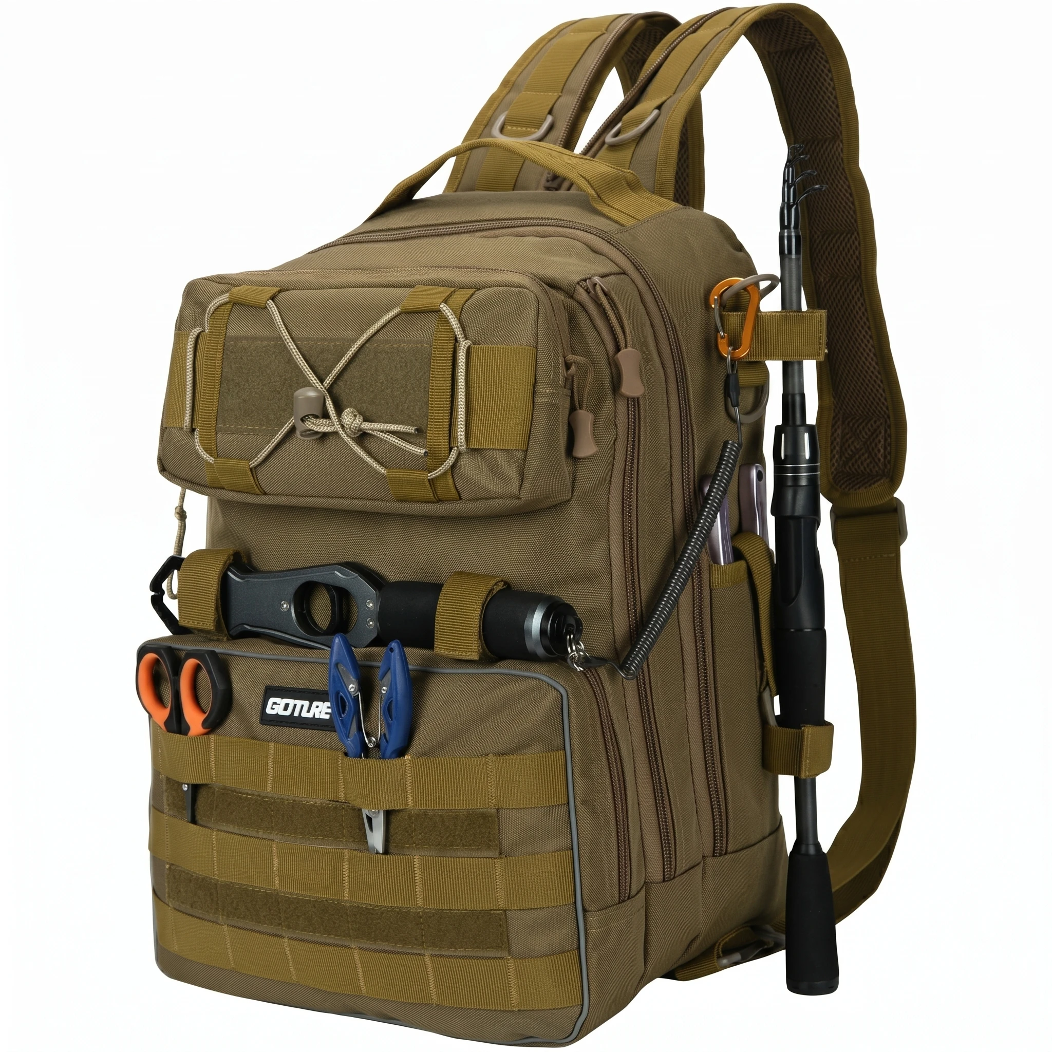 Goture Large Durable Versatile 25L Tactical Fishing Backpack Side Bottle Pocket…