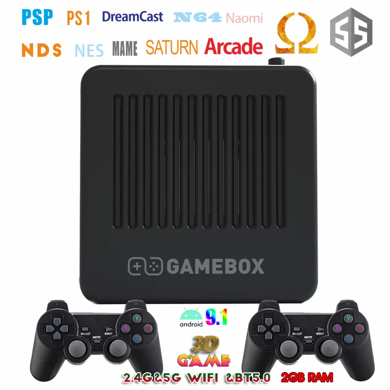 3D Video Game Console Double system Android 9.0 & Emuelec 4.5 Dual Wireless Controller Game Stick 4K HD TV Game console For PS1