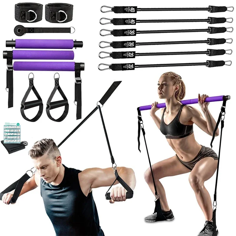 

3-Section Non-slip Fitness Stick 180LBS Resistance Bands Set for Women Men Bodybuilding Workout Bar Elastic Bands Exercise Bands