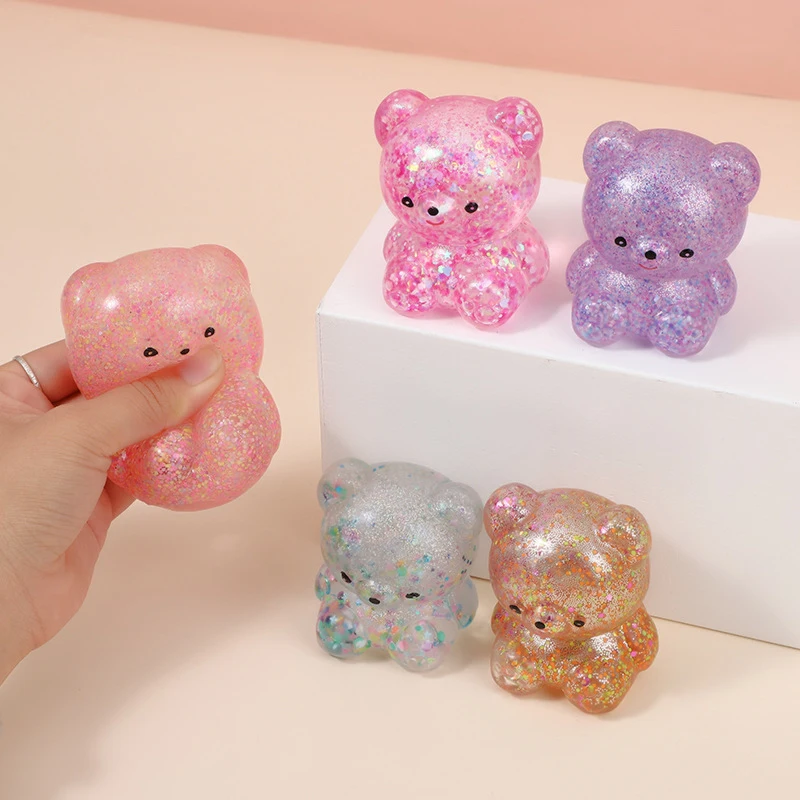 Glitter Gummy Bear Needoh Small Cute Animal Anti Stress  Splat Decompressions Vent Squeeze Toy  Bear Prop