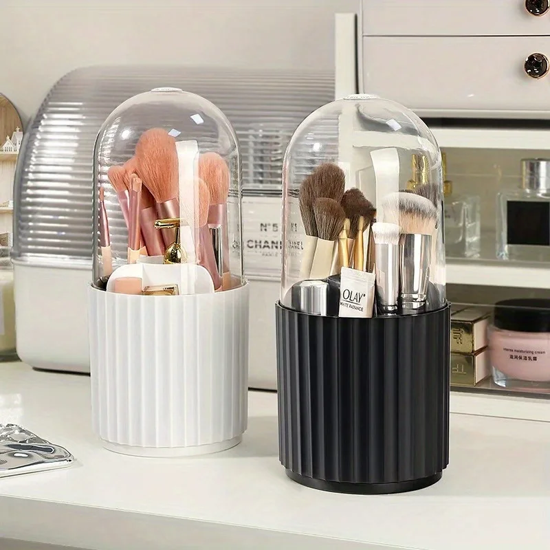 

Makeup Brush Holder with Lid 360 Rotating Makeup Brush Holder Organizer for Vanity Desktop Countertop Dresser Table