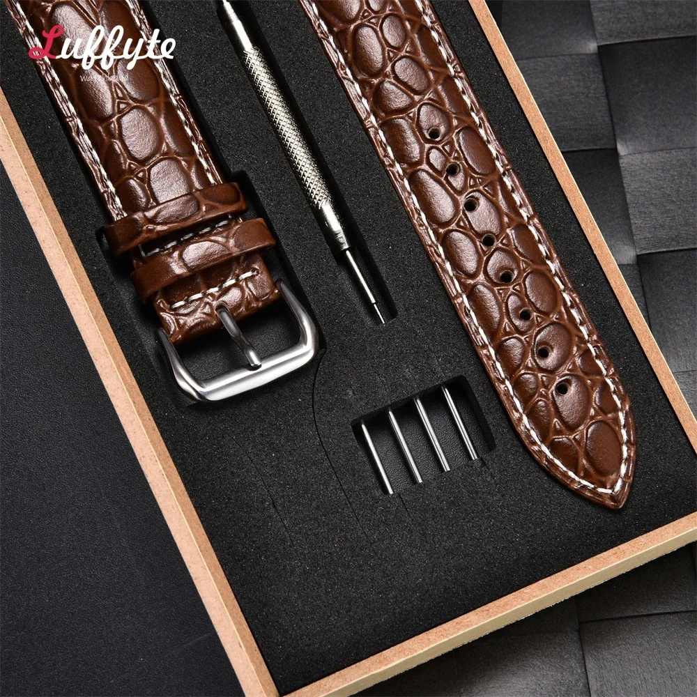 Imitation Crocodile Patterned Leather Straps with Gift Packing Box Business Men Replacement Watch Band 18mm 20mm 22mm 24mm