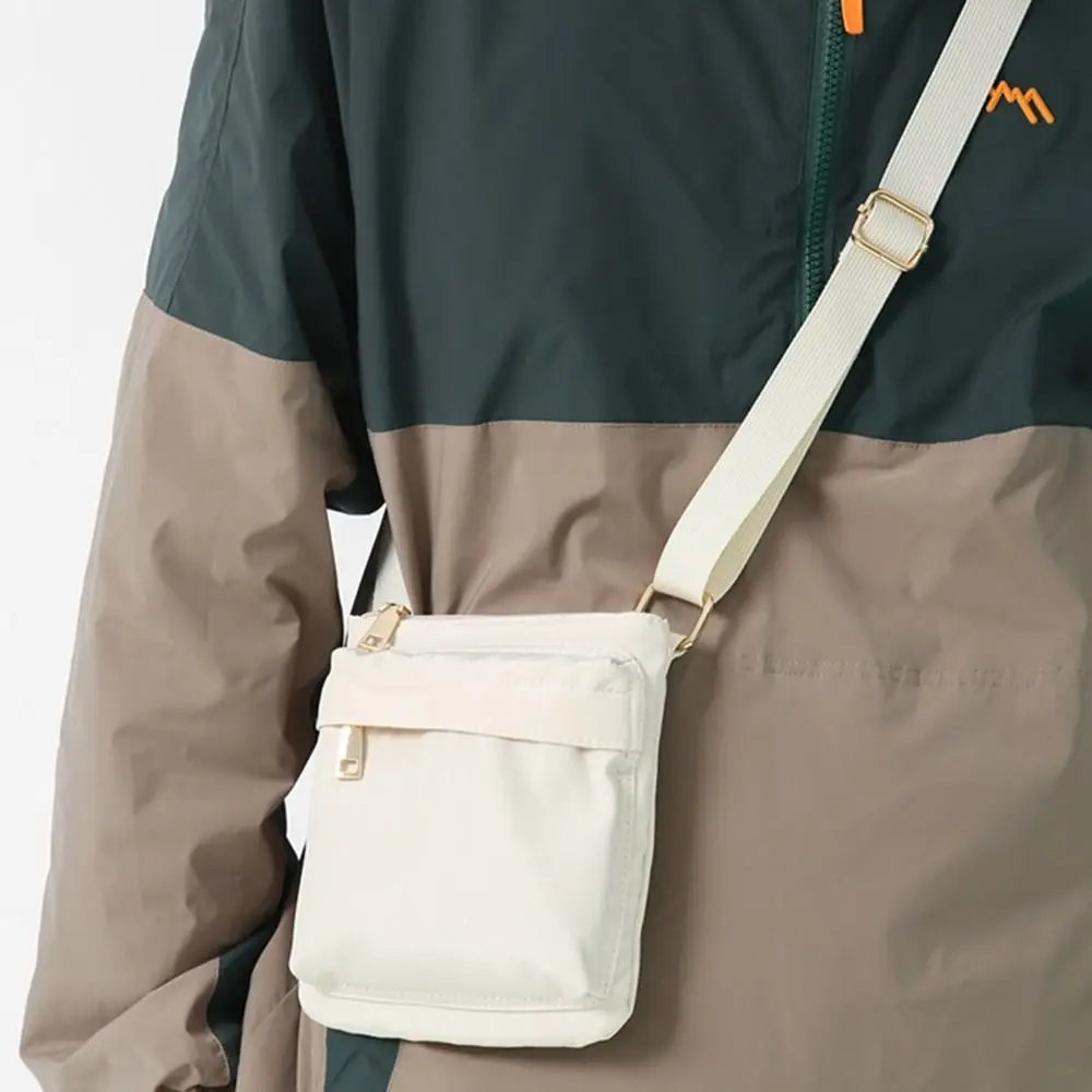 Multifunctional Crossbody Phone Pouch Korean Style Handheld Nylon Shoulder Bag Street Style Solid Color Men Square Bag Travel