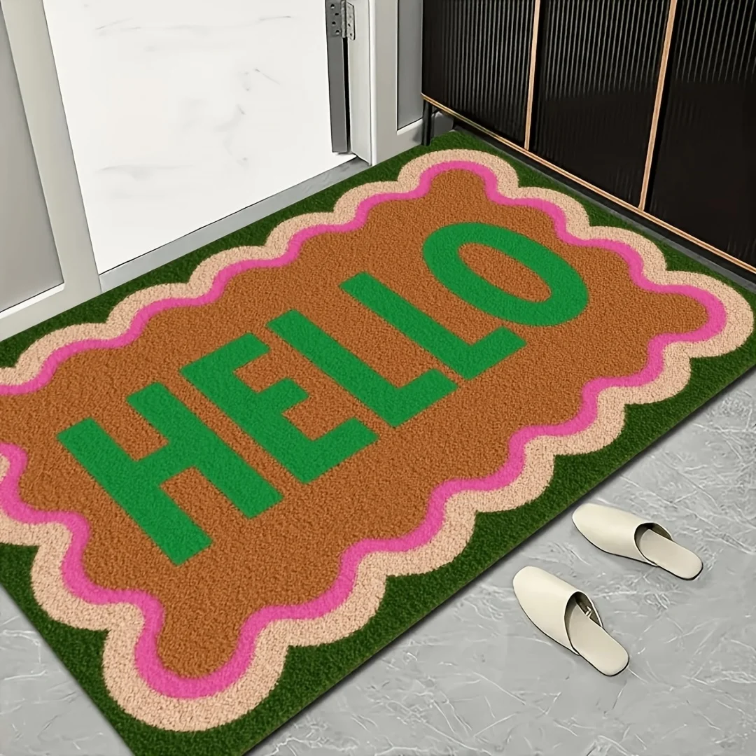 Home Cursive Letter Black Coir Door Mat Brown Border Print Indoor Front Entryway Welcome Doormat Home Decor Floor Rug