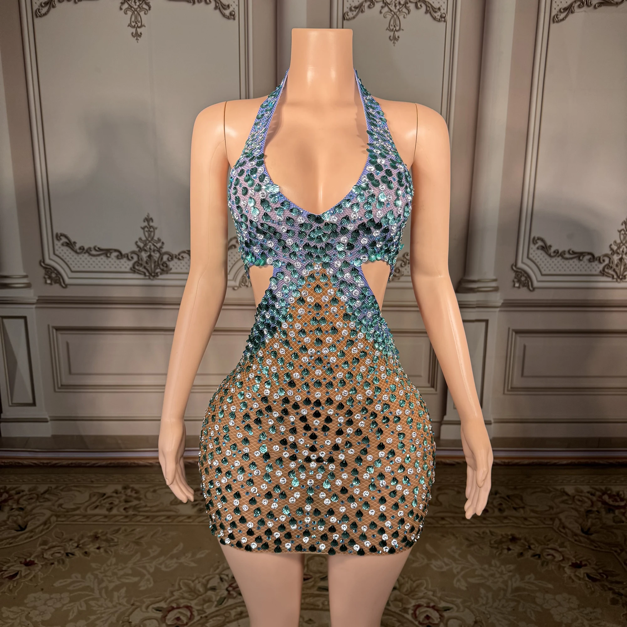 

New Arrivals Blue Rhinestone Bodysuit Bodycon Luxury Crystal Sexy Women Clothing Performance Dress