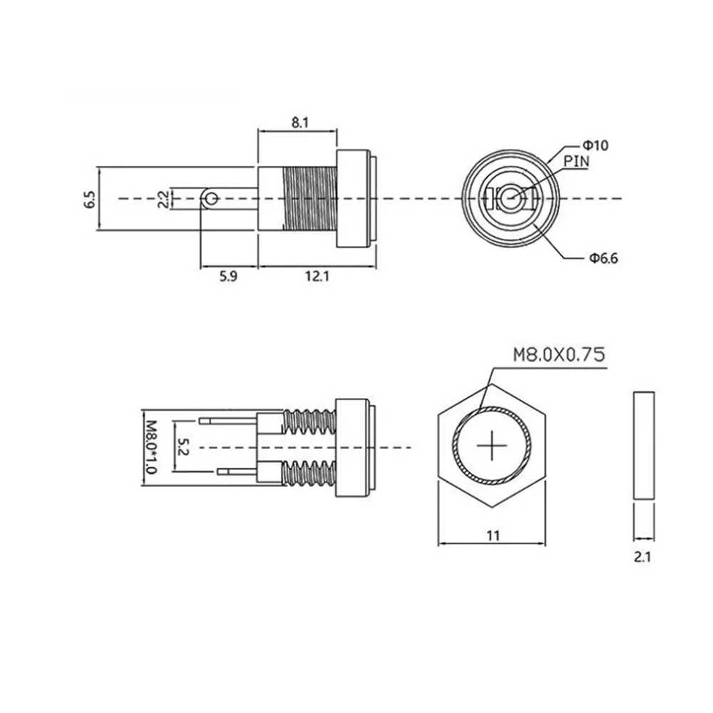 10 Buah DC-022B 5.5X2.1Mm 5.5X2.5Mm 3.5X1.3Mm DC Power Supply Jack Female Panel Mount Konektor 2 Kaki Soket Terminal Adaptor