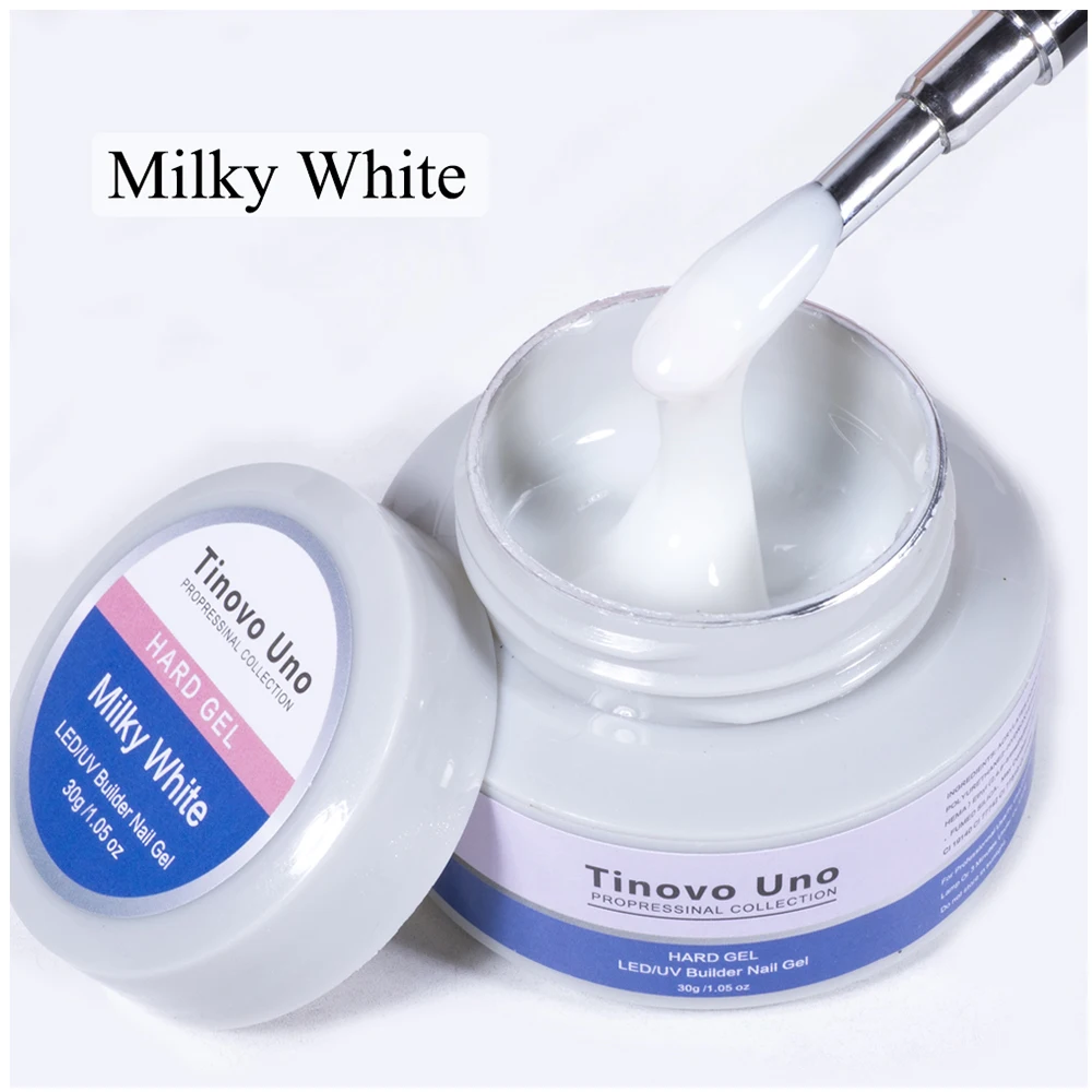 Tinovo Uno 30ML Hard Builder Nail Gel Polish for Extension Milky White Semi Permanent UV Strong Poly Construction Acrylic Gel