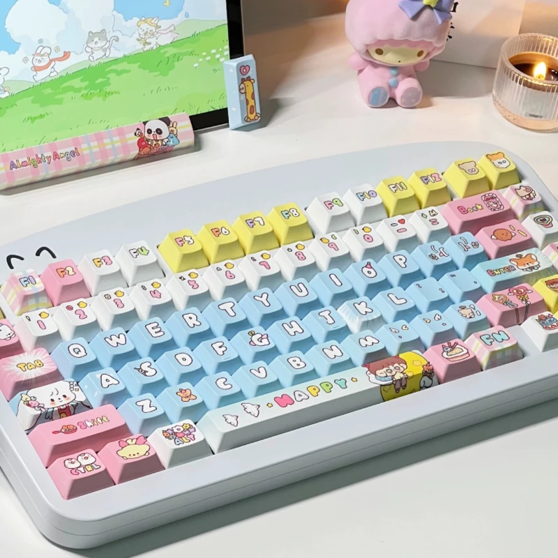 Angel Theme Keycaps Custom Cute Cartoon Anime Keycap PBT Cherry Profile Point Key Cap for Gaming Ainy75 Vgn Wooting Keyboard