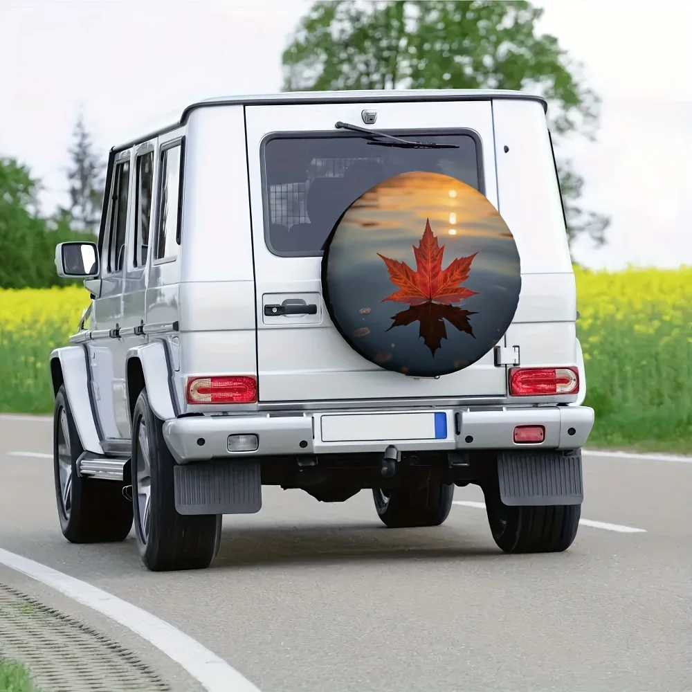 

1 шт. чехол для шин с кленовым листом и восходом солнца — прочная полиэфирная ткань, всепогодная защита для шин грузовиков и прицепов, Picn