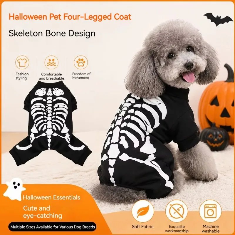 Halloween Skull Pet Costume Trendy Cool Cosplay Party Dress‑up Accessories Role Play Outfit for Cats & Large Medium Small Dogs