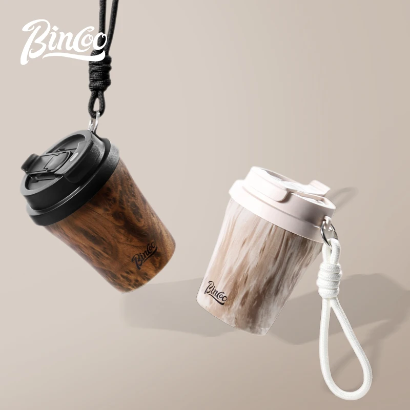 Bincoo wood grain coffee cup girls' high-looking tumbler stainless steel thermos cup men's portable car water cup