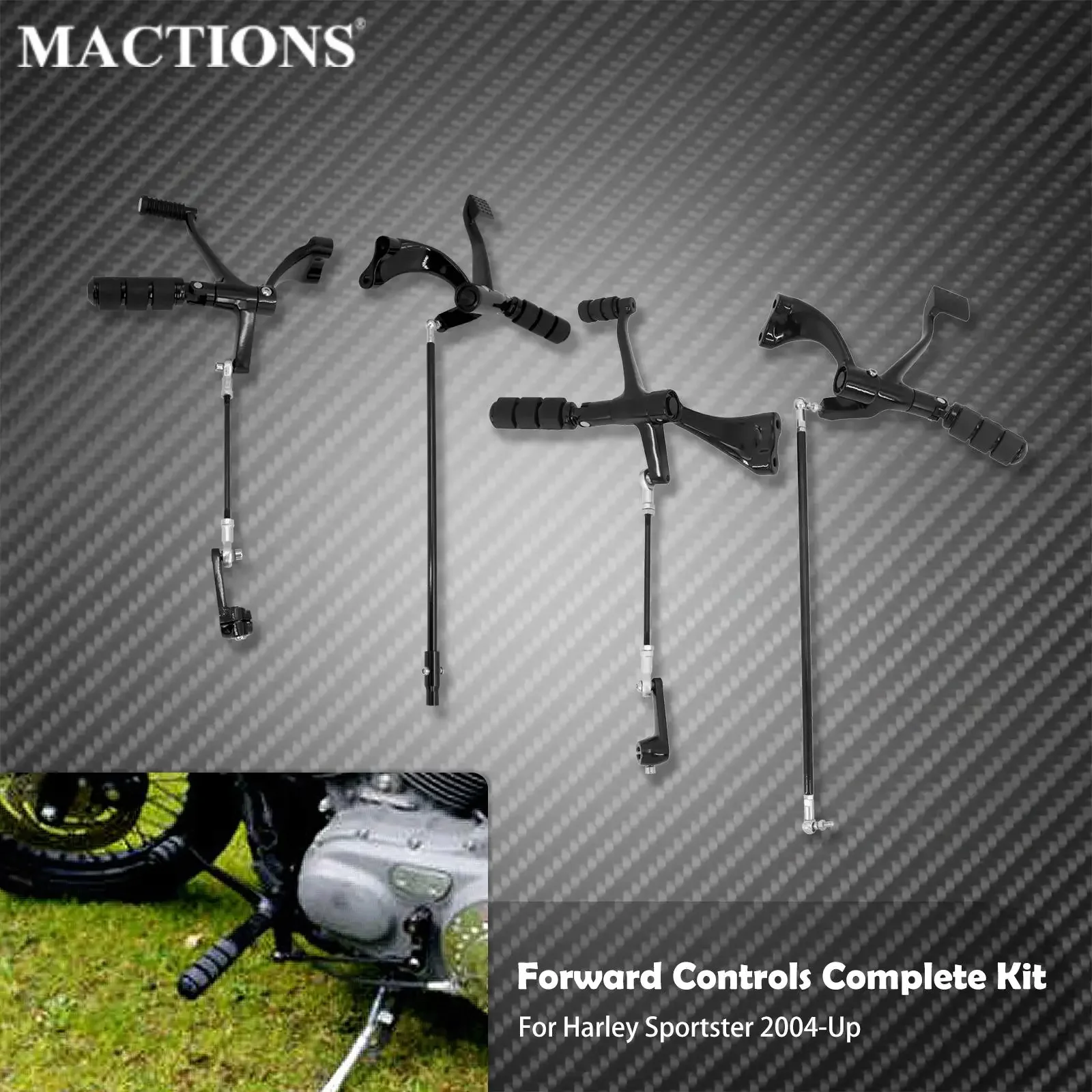 Motorcycle Forward Controls Complete Kit Foot Pegs Levers Linkages Set For Harley Sportster XL 1200 883 72 48 Iron 04-2023 Black