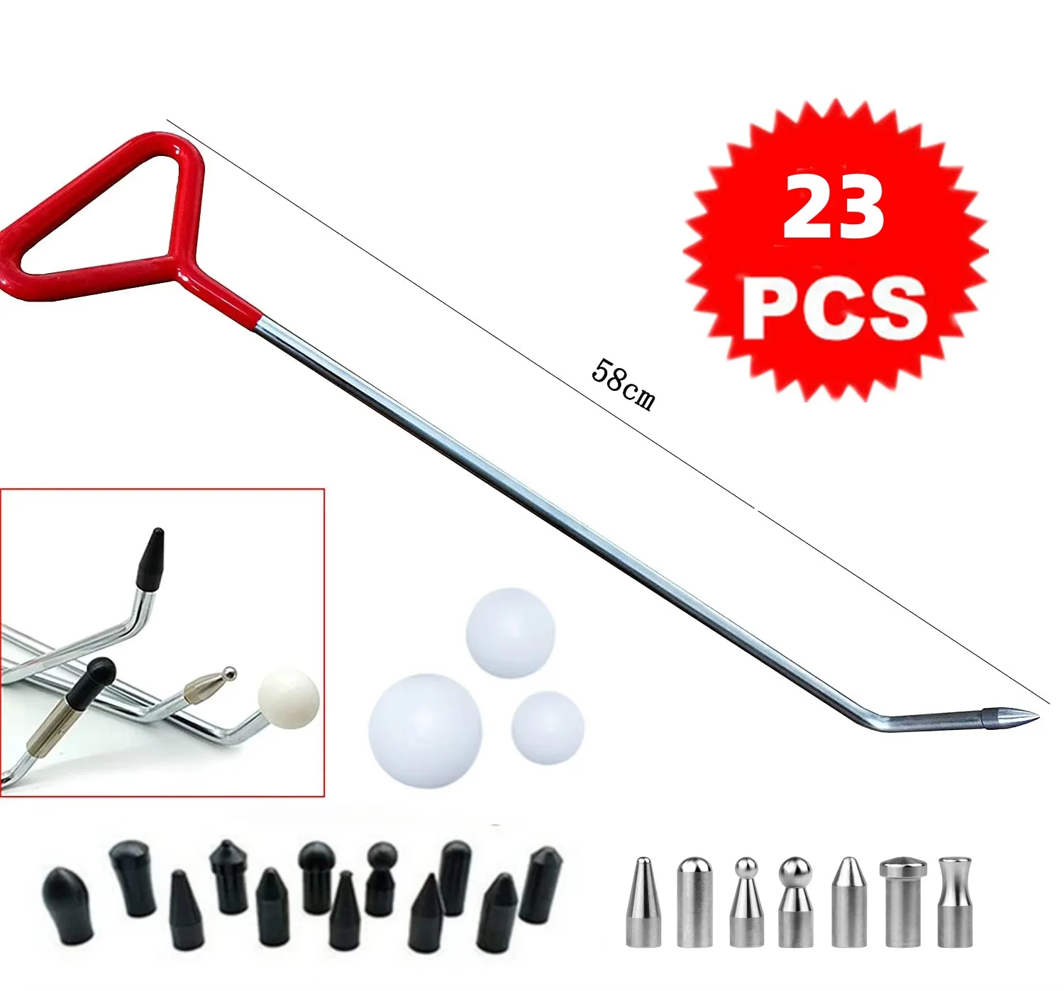 Car Dent Repair Hooks Stainless Steel Push Rods, Car Body Dent Removal Crowbar Kit for car Body dents and Hail Damage Removal 