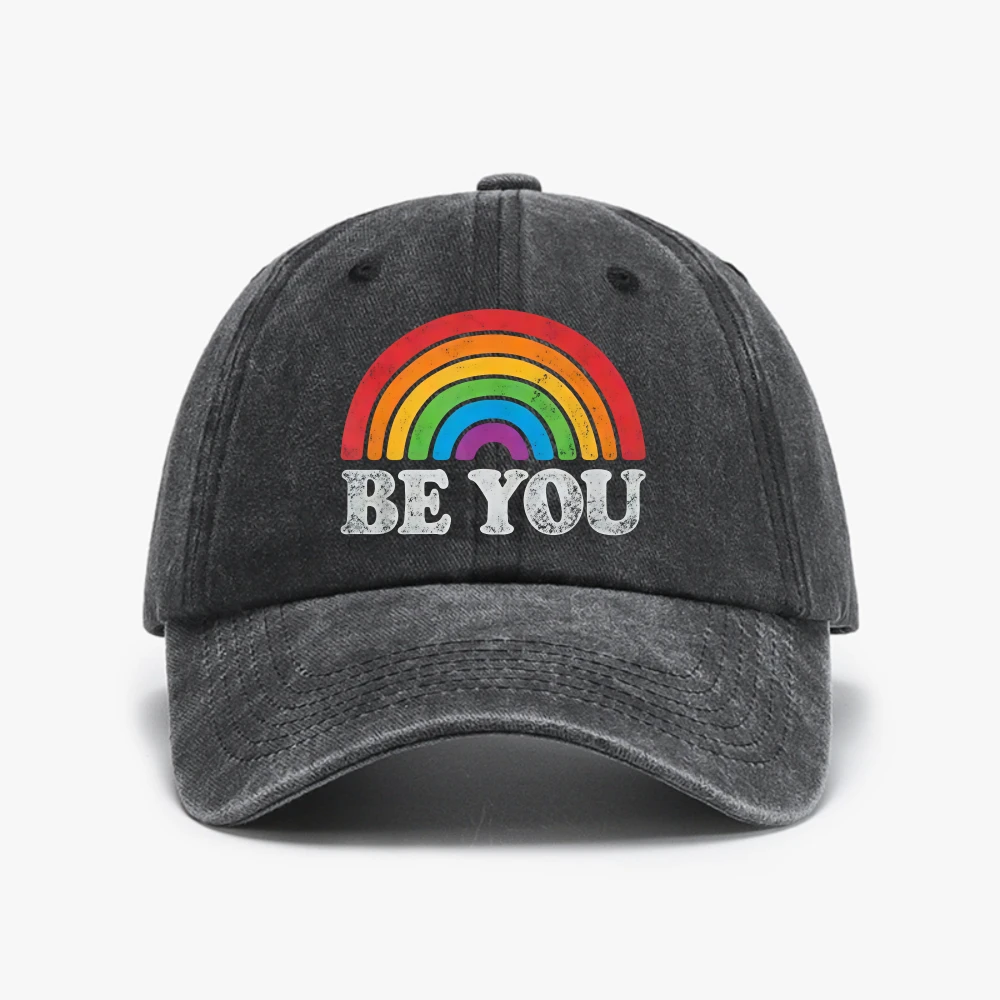 Be You Gay Pride LGBT Ally Rainbow FlagDominant Baseball Cap  Adjustable Washed cowboy hat