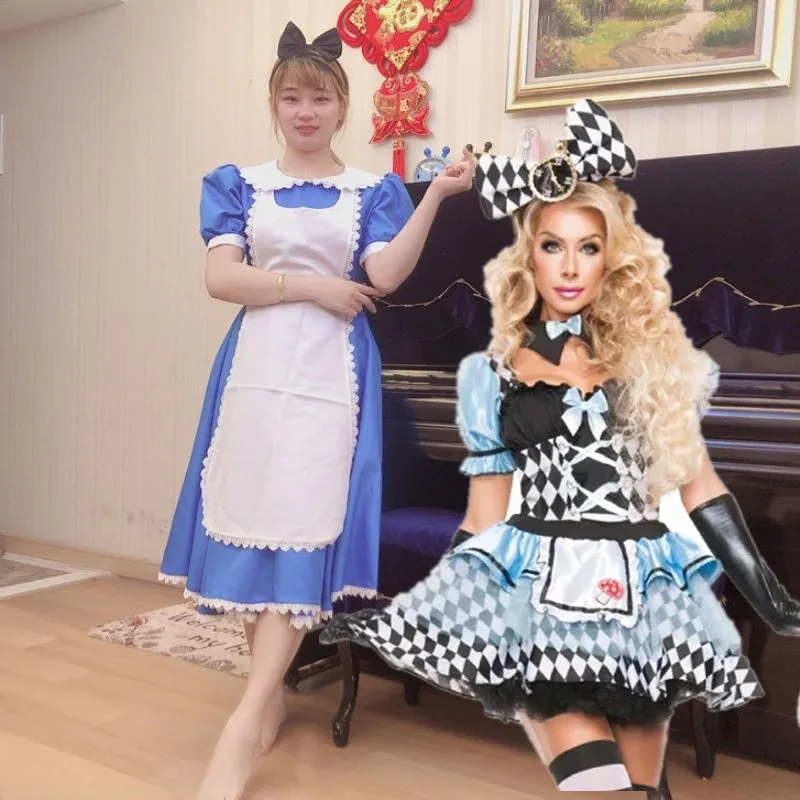 

Безумный Шляпник Алиса в Стране Чудес, женский костюм на Хэллоуин, наряд для выступлений, синий полиэфирное волокно Dr