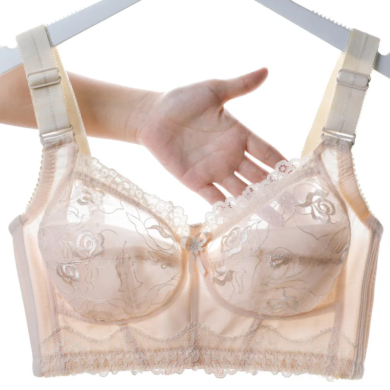

Women's Floral Embroidered Lace Bra No Underwire Full Cup Wireless Comfort Bra Soft Underwear Plus Size Элегантно