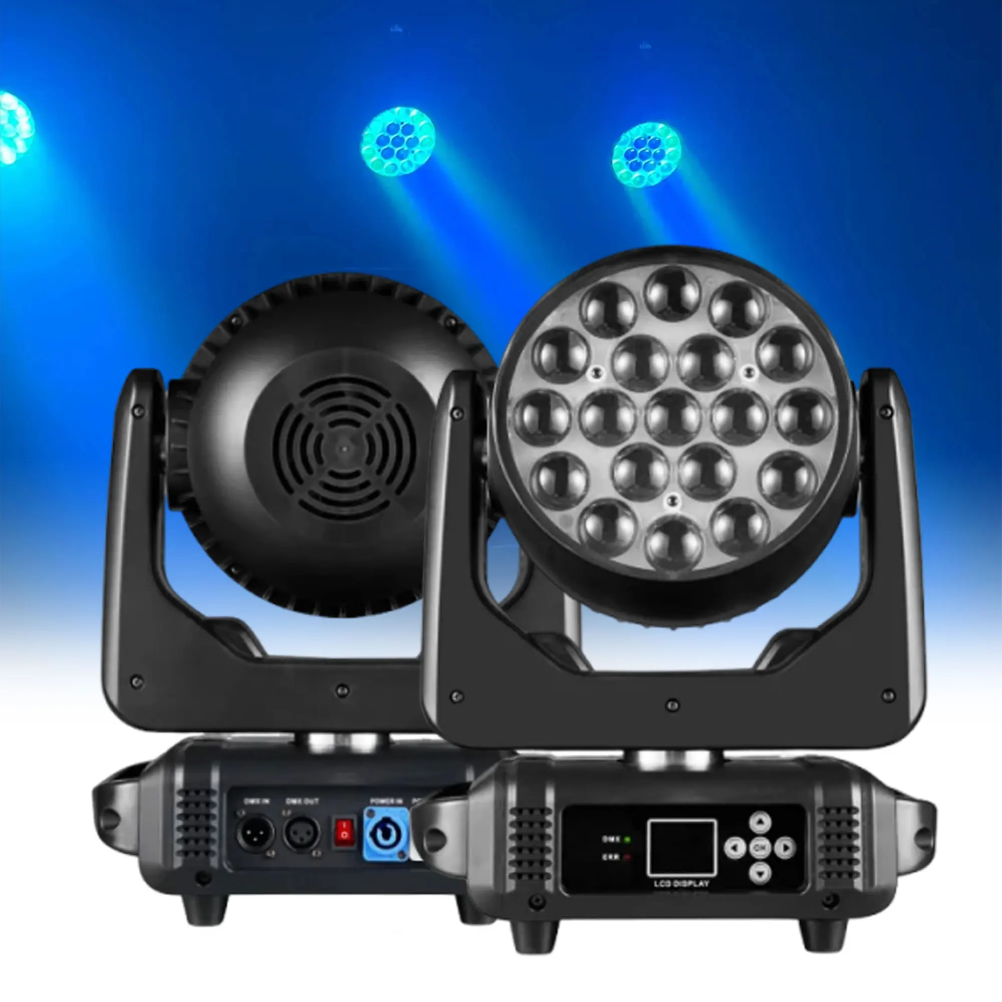 2PCS 19X15W LED Beam Moving Head Stage Light with DMX512 Control Mobile Wash Zoom Function for Events DJ Party Concert KTV