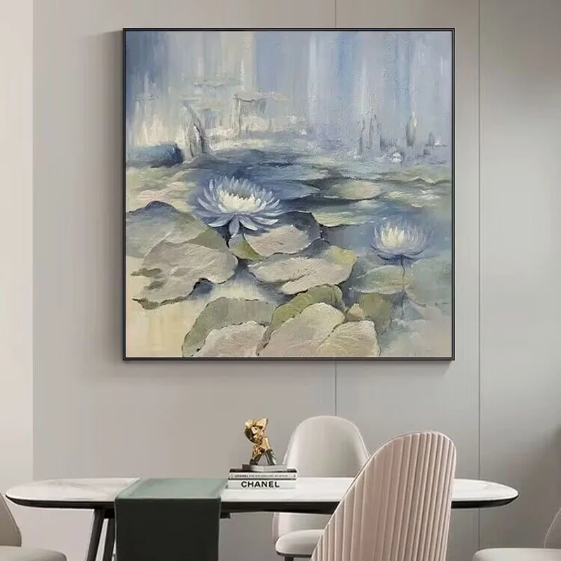 Light Luxury Abstract Lotus Pond Pure Hand Drawn Oil Painting Lotus Flower For Home Decoration Bedroom Dining Room Living Room image 3