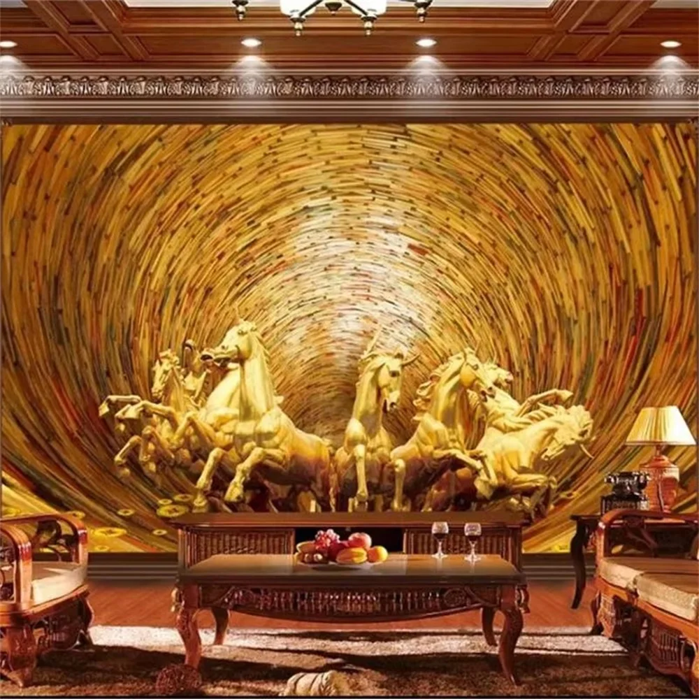 Custom wallpaper 3d eight horses embossed picture-in-picture Pegasus personality background wall Mercedes black and white horse