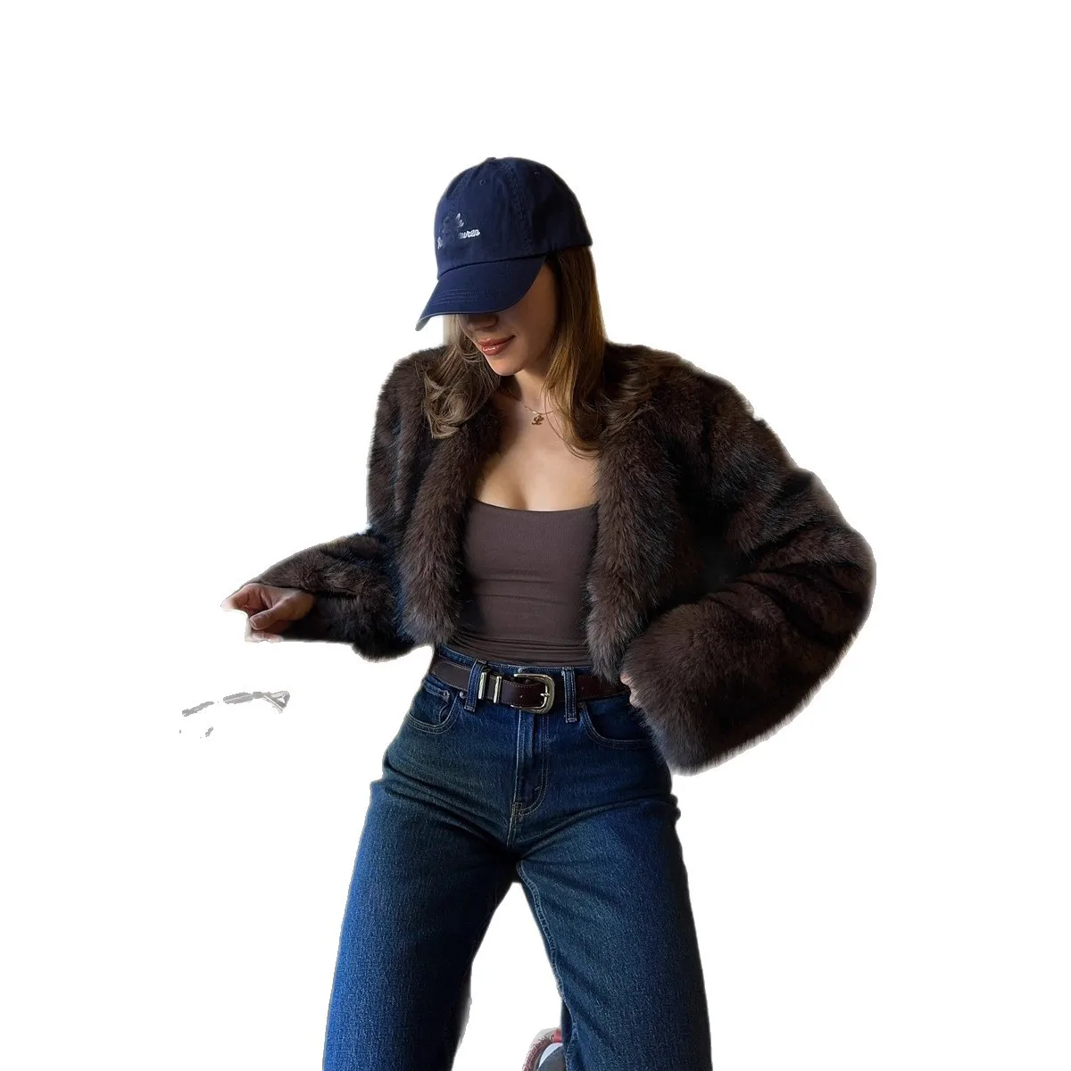 Rétro marron hiver femmes fausse fourrure veste recadrée point ouvert fourrure artificielle vêtements d'extérieur pour dame Style ample femme Eco manteau de fourrure