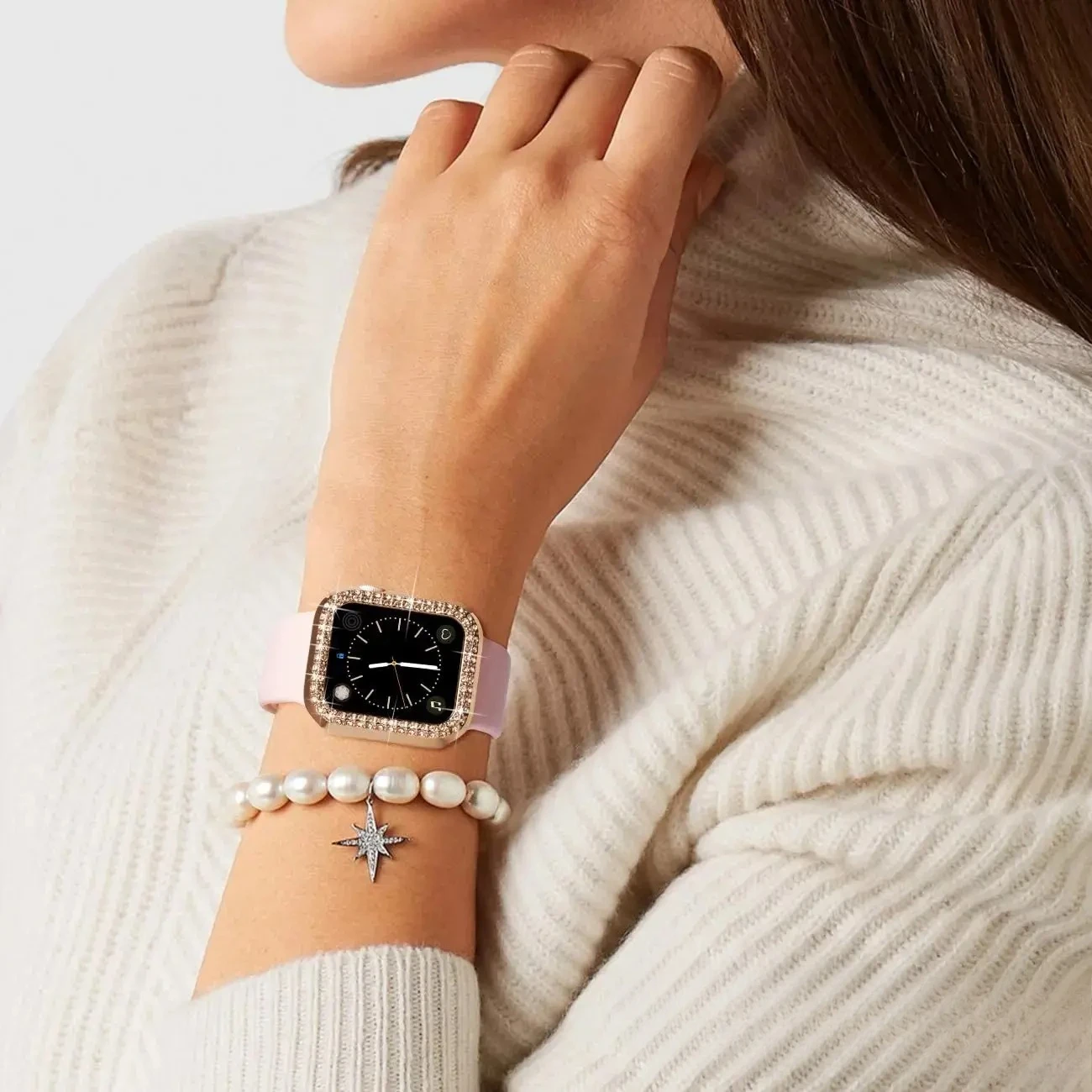 Чехол с бриллиантами для Apple watch 40 мм, 41 мм, 44 мм, 45 мм, 42 мм, 38 аксессуаров, блестящий защитный чехол-бампер iWatch series 3 4 5 6 7 se 8 9