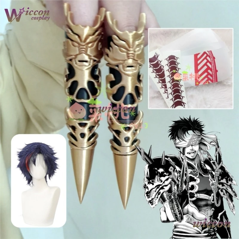 Peruca de Cosplay Wona Qin Shi Huang, Unhas Ying Zheng, Cosplay do Rei Shikōtei, Cosplay de Ragnarok, Brinco, Clipe de Orelha, Máscara para Olhos, Tatuagem, Peruca