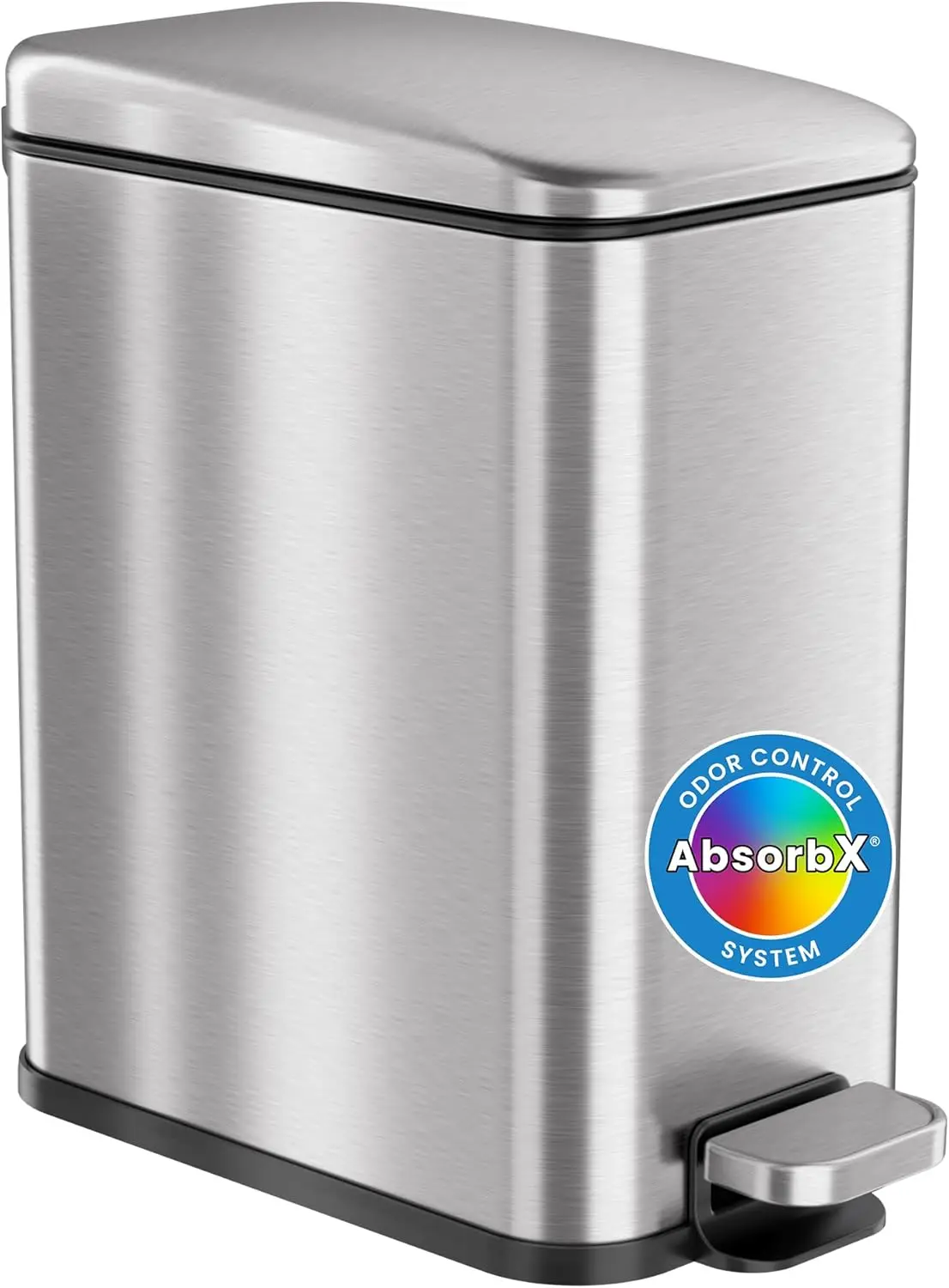 

5L SoftStep Bathroom Trash Can with Lid & Odor Filter – Slim Stainless Steel Wastebasket for Small Spaces, Home, Office