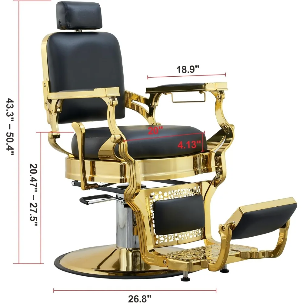 Vintage Barber Chair for Barbershop Heavy Duty Recline Salon Chair for Hair Beauty Stylist Tattoo Home (Golden) Swivel Stool