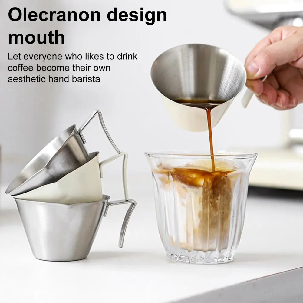 Copo de café de aço inoxidável conjunto de copo de medição de café expresso de aço inoxidável com alça curvada bico em forma de v para café expresso