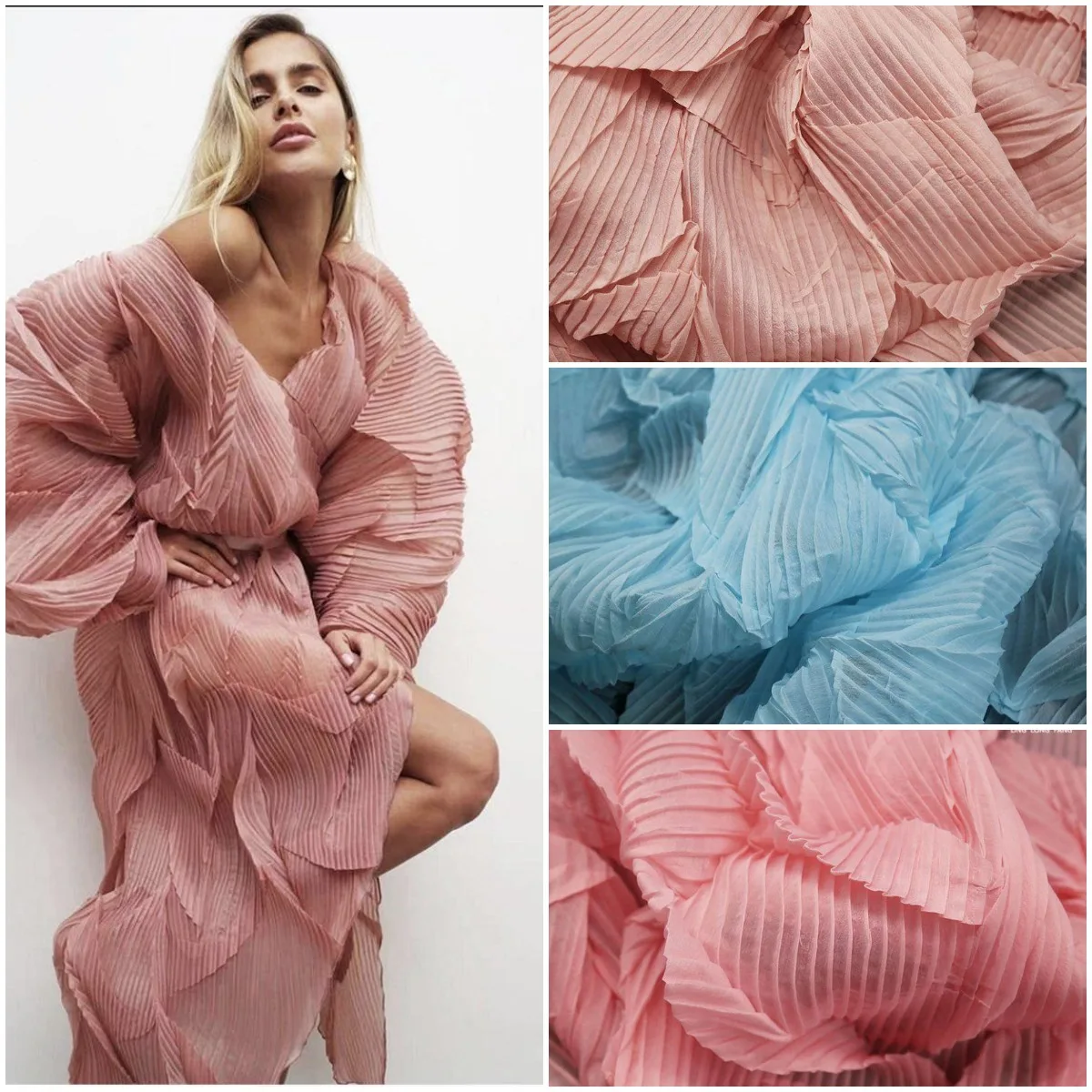 Pleated Dress Fabric By The Meter,Big Brand Designer Organza Fabric For Sewing Women Dress Clothes Pants,DIY Quilting Material